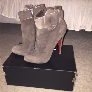 Louboutin Grey Gold Buckle Booties